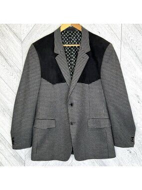 Pinto Ranch Blazer Sport Coat Mens 40R Black Gingham Western Cowboy Rodeo